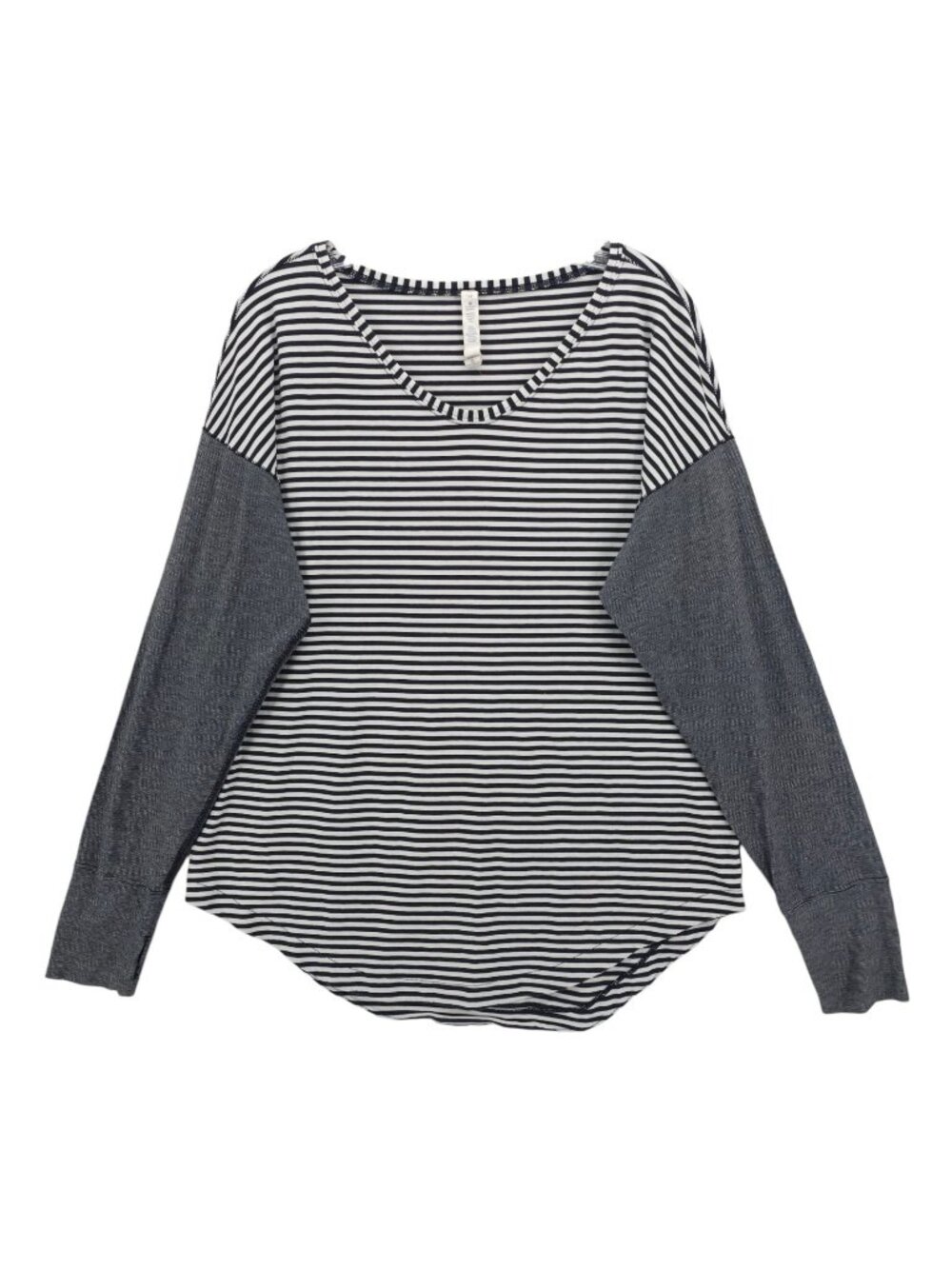 LULULEMON Weekend Long Sleeve Top Black White Striped Pima Cototn Blend Size 12